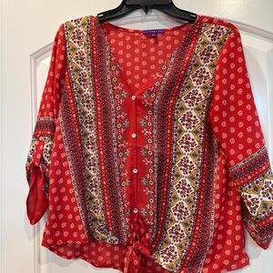 West Kei Red and Yellow Patterned Blouse